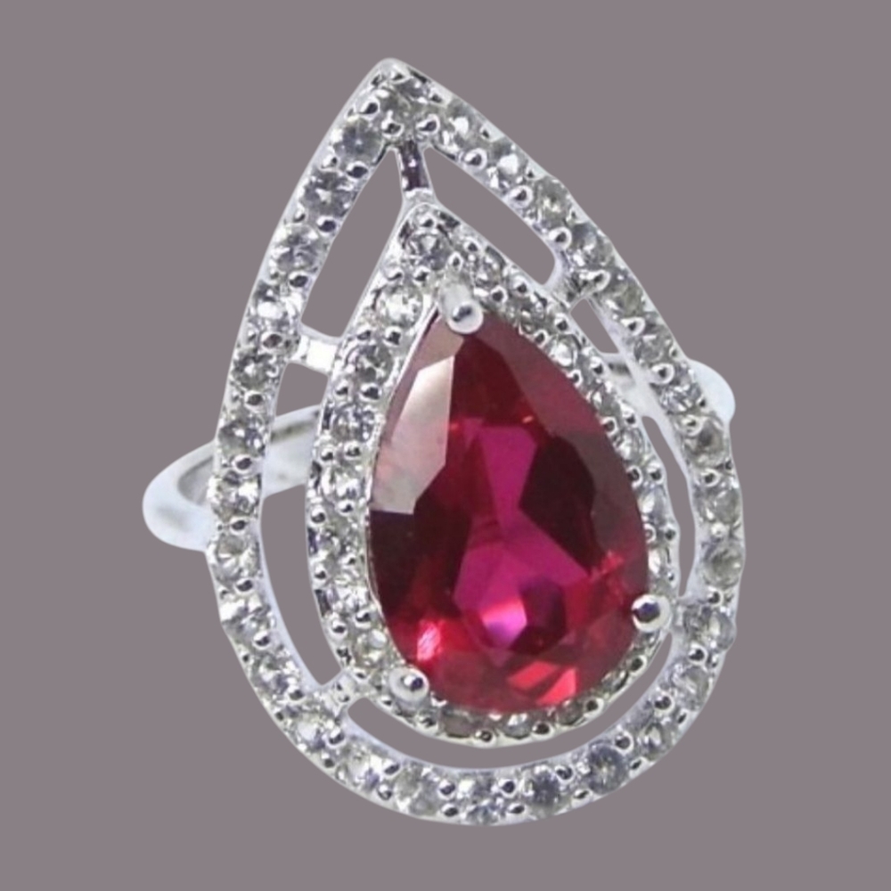 3.65ctw Halo White Topaz & Lab Pink Sapphire Ring